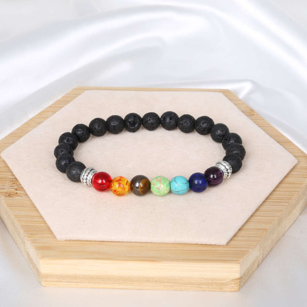 

Volcanic stone Yoga national bracelet jewelry crystal agate beads seven chakras Bracelet, Golden;silver