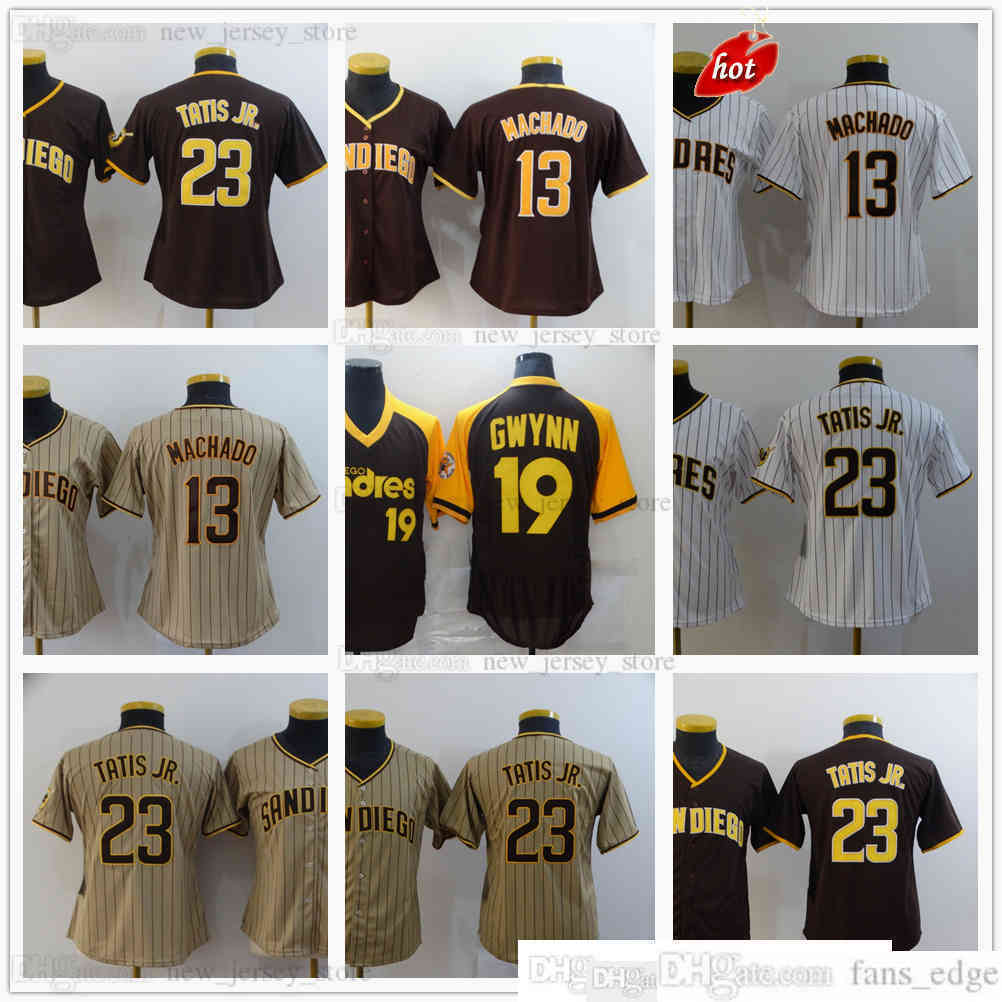 

Man Women Youth Kids 2021-22 Baseball 13 Manny Machado Jerseys 19 Tony Gwynn 23 Fernando Tatis Jr Top Quality Stitched White Brown Jersey, Women size s-xxl
