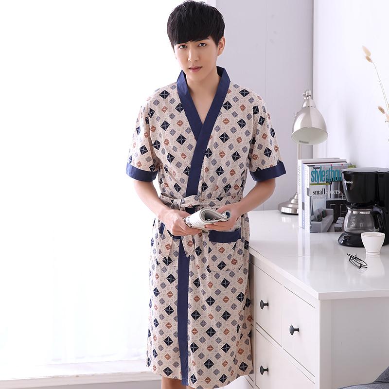 

Men's Sleepwear Fashion Bathrobe Style Thin Cotton Knited Men Robes V Neck Mens Sexy Summer Male Kimono Short Sleeve Pajamas, Dm7190