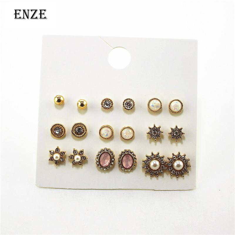 Stud XQ Fashion Ladies Combination Earrings Mixed Set Plant Flowers Imitation Pearl Jewelry Accessories Exquisite Gift Wholesale-image-711261139