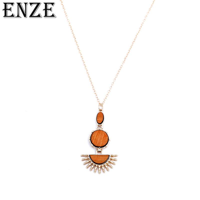 

Pendant Necklaces ENZE Woman Fashion Wood Stitching Bamboo Necklace Sweater Chain Alloy Round Jewelry Accessories