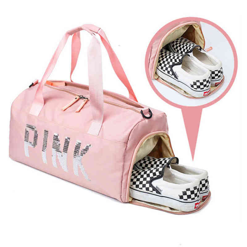 Sacs de soirée Paillettes Pink Voyageurs Femme Femme Fitness Formation pour Sports Gym Yoga Sèche Nuit Sèche Chaussures Tâches Sac à main à l'épa