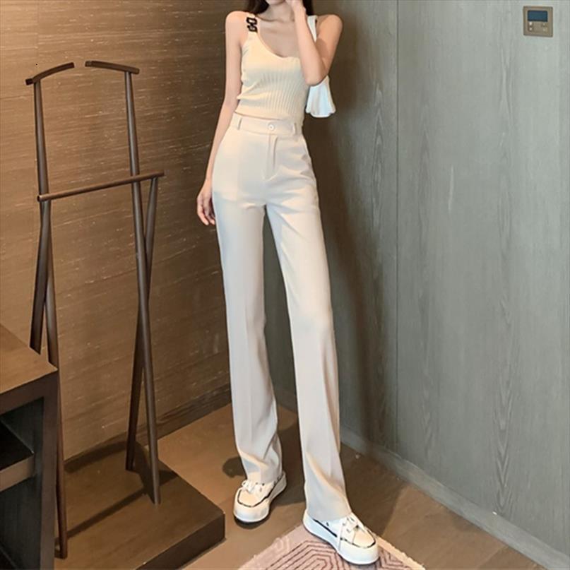 

summer straight high waist womens pants office elegant trousers, Black;white