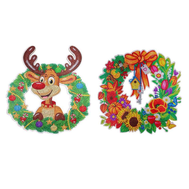 

Christmas Decorations 5D Kits For Adults Creative Reindeer Wreath Painting Relaxing DIY Rhinestone Decor 11.81*11.8