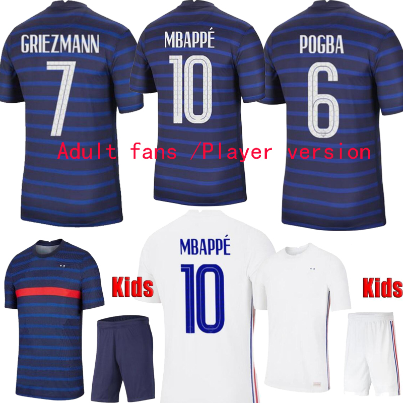 

2021 Zidane France Soccer Jersey For Home Away Fans and Player version Adult Men Kids Kit Mbappe Griezmann Pogba Giroud Kante Football Shirt, Fans home patches 1