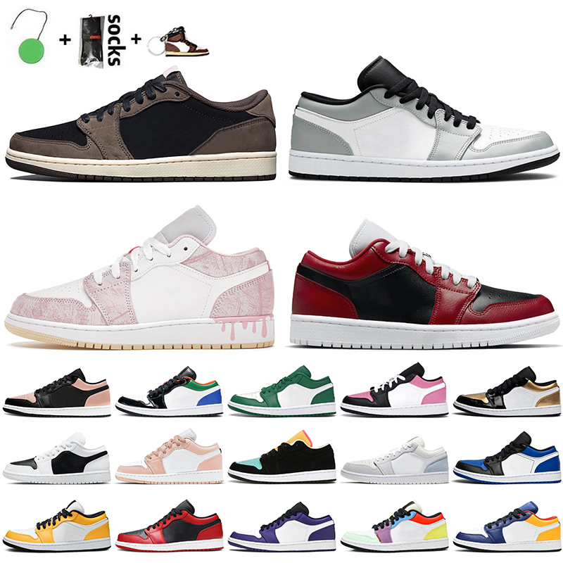 

Low Jumpman 1 1s Womens Mens Basketball Shoes Light Smoke Grey Paint Drip Chicago Flip Sneakers Panda Paris Court Purple Camo Trainers, A29 low pinksicle 36-40