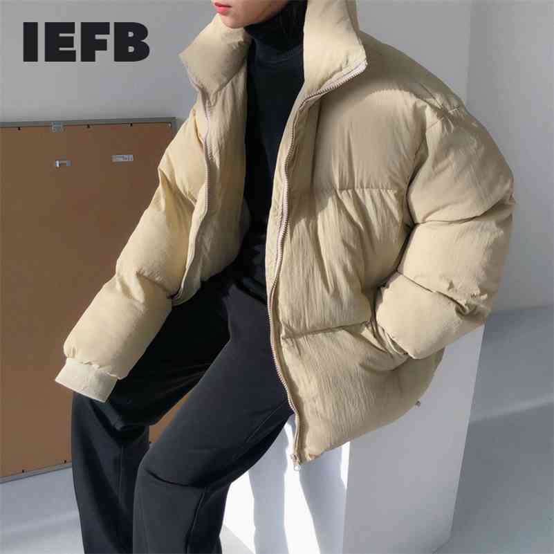 

IEFB Men's Fashion Autumn Winter Jacket Men Solid Loose Casual Thicken Stand Collar High Street Cotton Coat Male 9A478 210524, Black