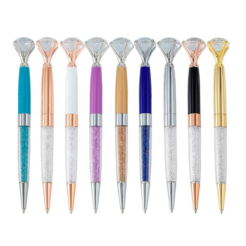 

Colorful Diamond Pen Big Crystal Ballpoint Pens Stationery Ballpen Oily Rotate Twisty Black Refill 9 Colors, As picture