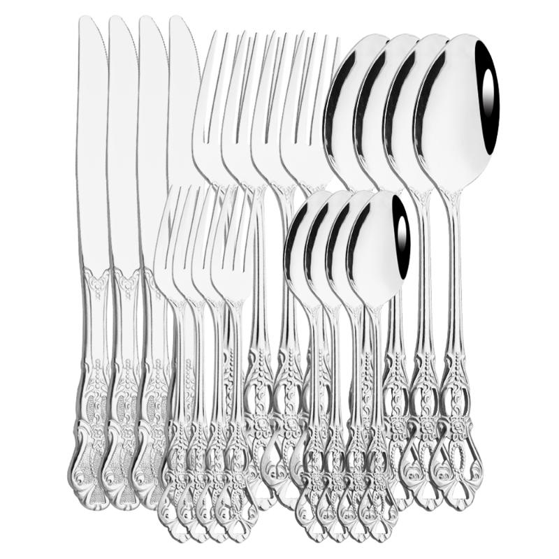 

Dinnerware Sets Royal Flatware Cutlery Set Silver Stainless Steel Western KnifeTea Spoon Fork Silverware Tableware Kitchen