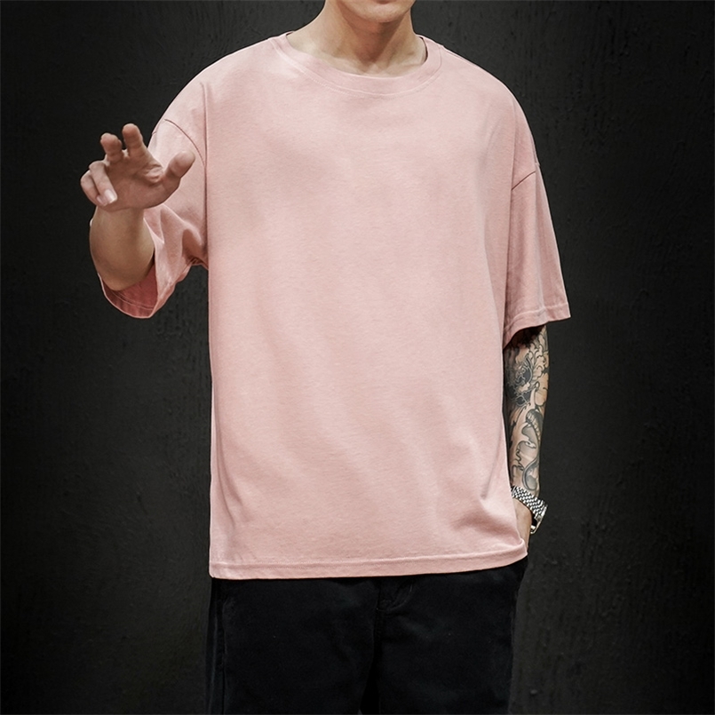 

Summer Men's T Shirt Fashion Solid Mens Oversized Hip Hop Short Sleeve Casual Cotton Streetwear op ees 210721, T20999 pink