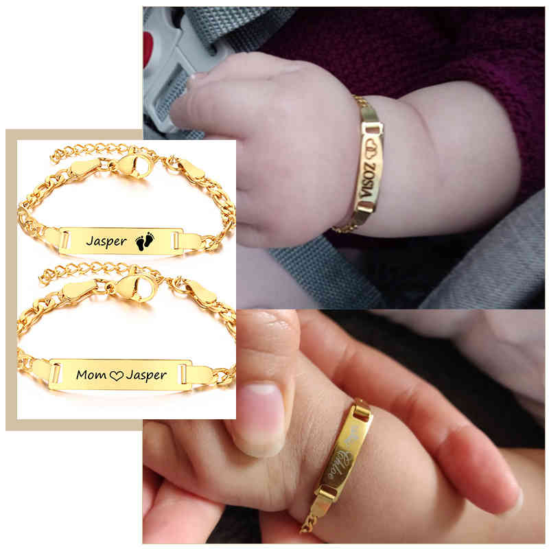 

Personalize Engrave Mom Baby Name Birthday Date Bracelet Figaro Link Chain Smooth Bangle Custom Family Love Gifts Jewelry
