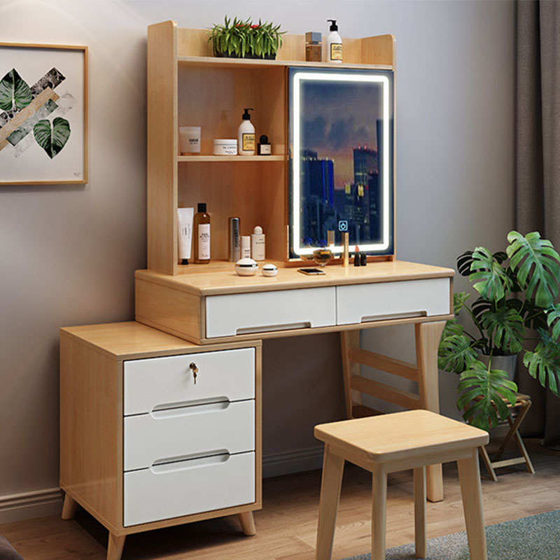 

Bedroom Furniture Nordic all solid wood dressing table storage cabinet integrated modern minimalist light luxury with lock small makeup table ins