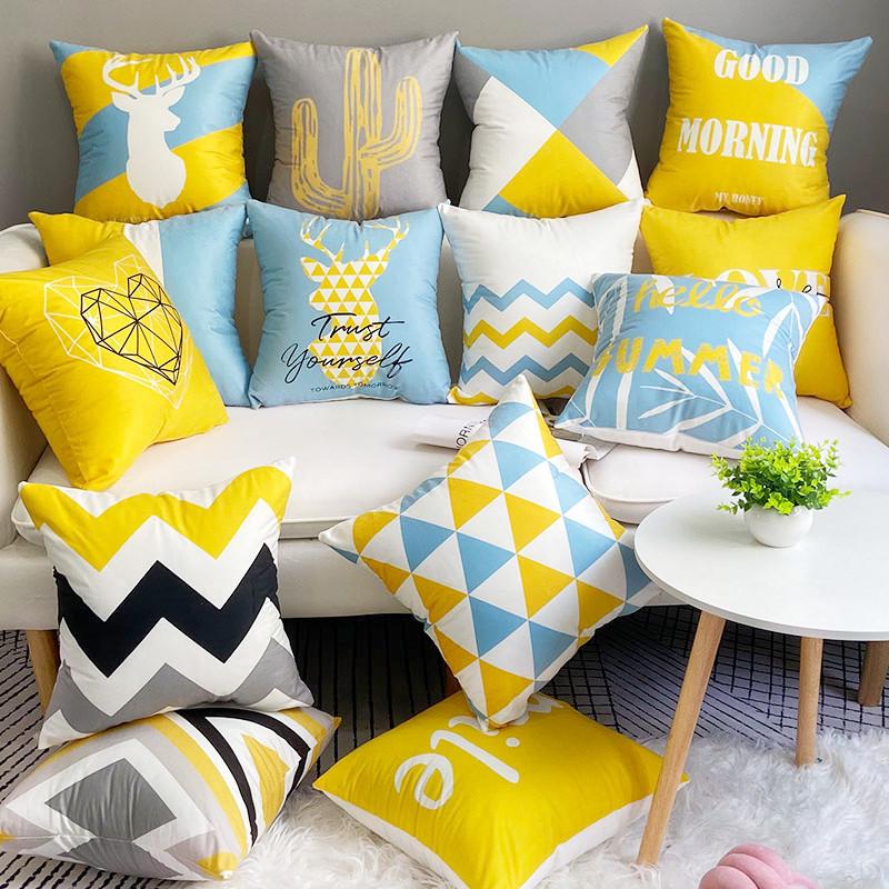 

Pillow Case 1PC 40*40cm Yellow And Grey Cushion Cover Home Decoration Sofa Bed Decor Decorative Pillowcase Fall
