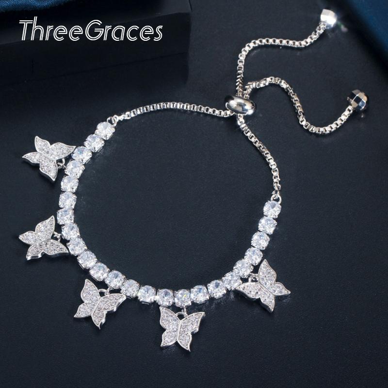 

Link, Chain ThreeGraces Adjustable Shiny White Cubic Zirconia Butterfly Shape Silver Color Bracelet Bangle For Women Party Jewelry BR124, Black