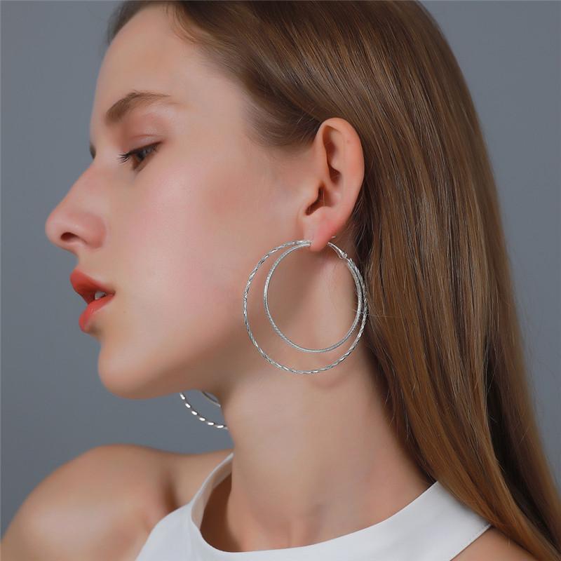 

Hoop & Huggie Temperament Double Circle Earrings Exaggerated Geometric Ear Jewelry