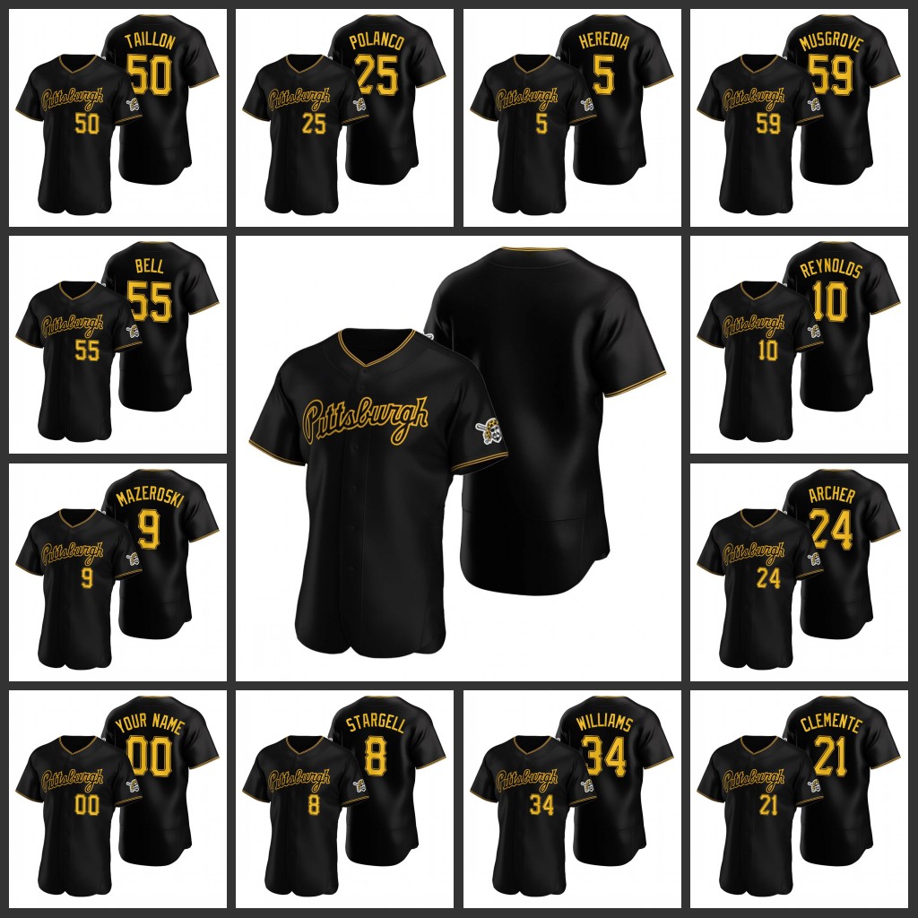 Pittsburgh's Pirates Men Women Youth #21 Roberto Clemente 8 Willie Stargell 55 Josh Bell 24 Chris Archer Custom Black Authentic Alternate Je