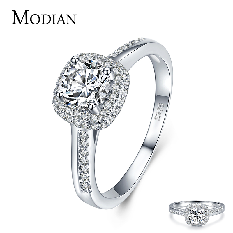 

Modian Genuine 925 Sterling Silver Round Clear Cubic Zirconia Engagement Rings For Women Wedding Promise Statement Jewelry Gift