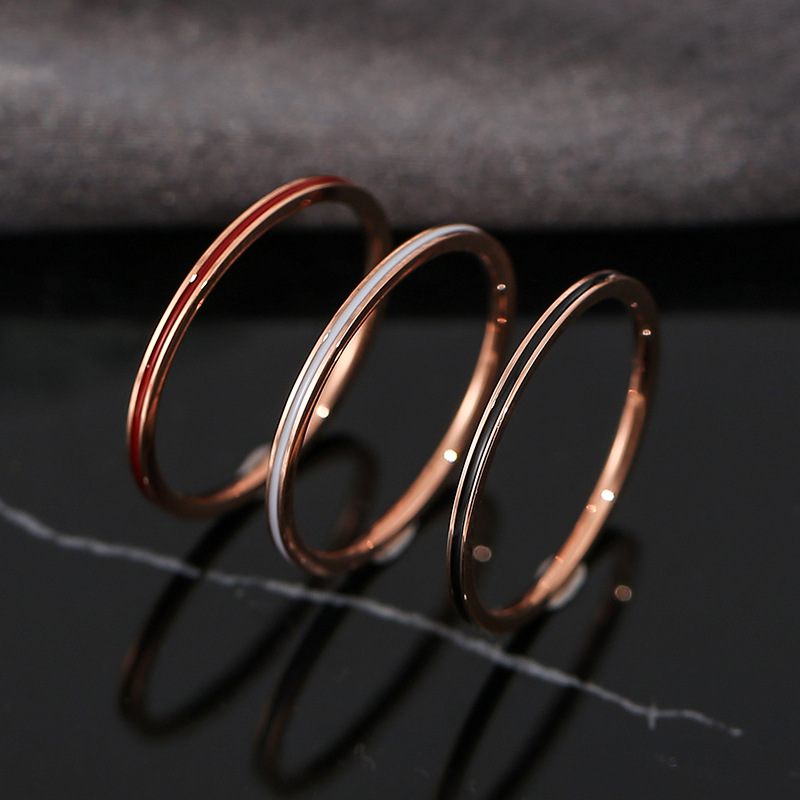 

1MM Width Rose Gold Plated Enameled Stainless Steel Ring Jewelry