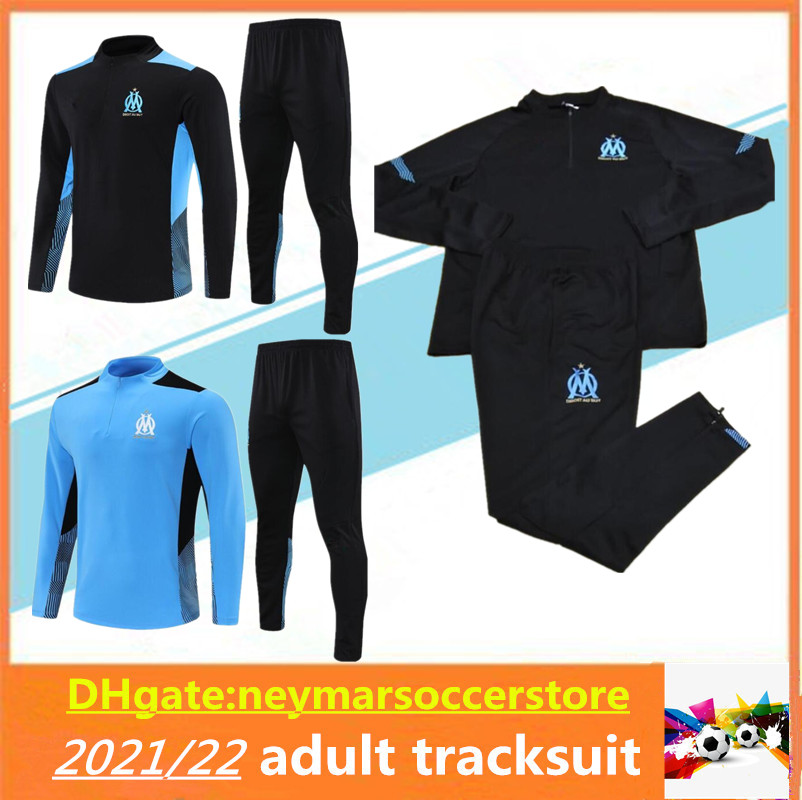 

2021 2022 Marseille adult tracksuit Men Football Training Suits 21 22 Survetement mens Soccer Maillots Foot Chandal jacket, Black
