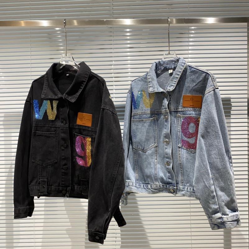 

Women' Jackets long-sleeve jean jacket, jacket jeans loose with sequins, perforation, colored letters and crystal, for spring 69LU, 1# shoe box