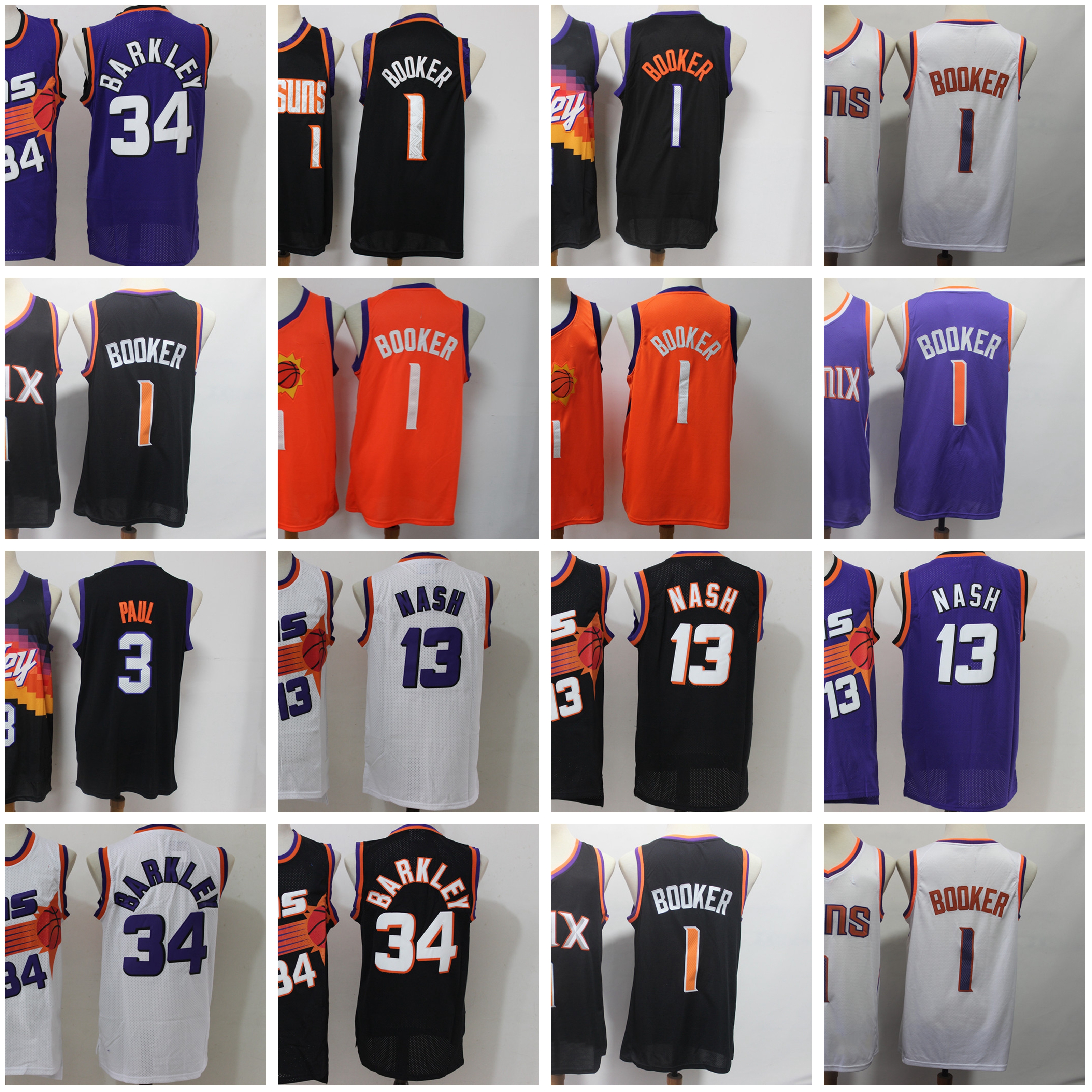 

2021 NCAA Devin 1 Booker Jersey Chris 3 Paul College Basketball Jerseys Mens DeAndre 22 Ayton Steve 13 Nash Charles 34 Barkley Black White Blue Orange Stitched, As photo