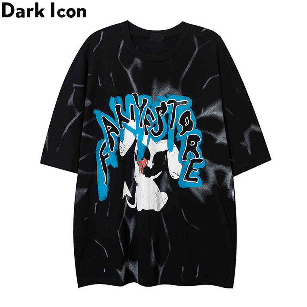 

Tie Dyeing Hiphop T-shirt Summer O-neck Men's Tshirts Streetwear Tee Shirts Black White 210603