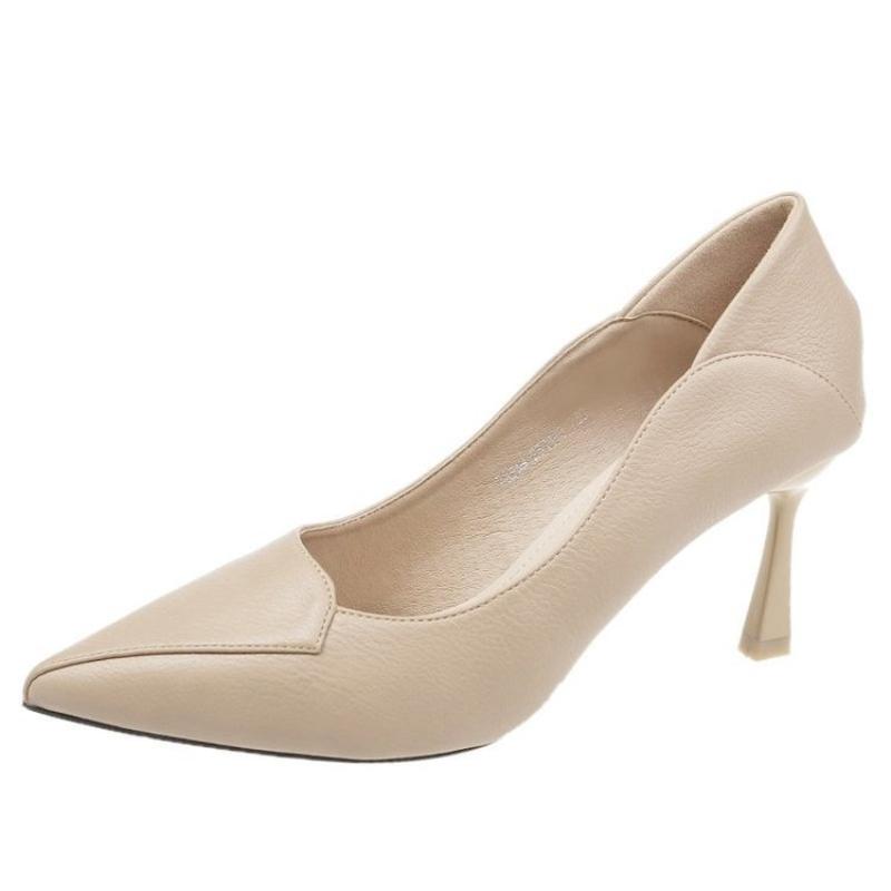 

Dress Shoes 2021 Women Med High Heels Ladies Pointed Toe Heeled Soft Leather Fashion Pumps For Woman Wedding Office, White