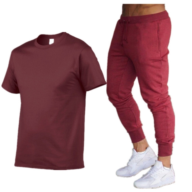 

New men' summer leisure sports cotton solid color T-shirt set short sleeve pants2021, Gray