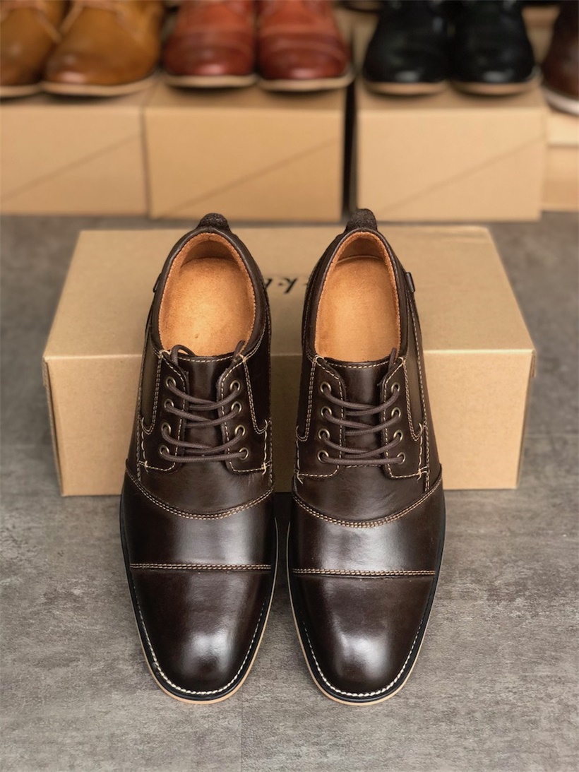 

Men's Brand Cap Toe Oxford Dress Designer Shoes Genuine Leather Lace up Business Shoe Top Quality Party Wedding Trainers Big Size 015, Color 2