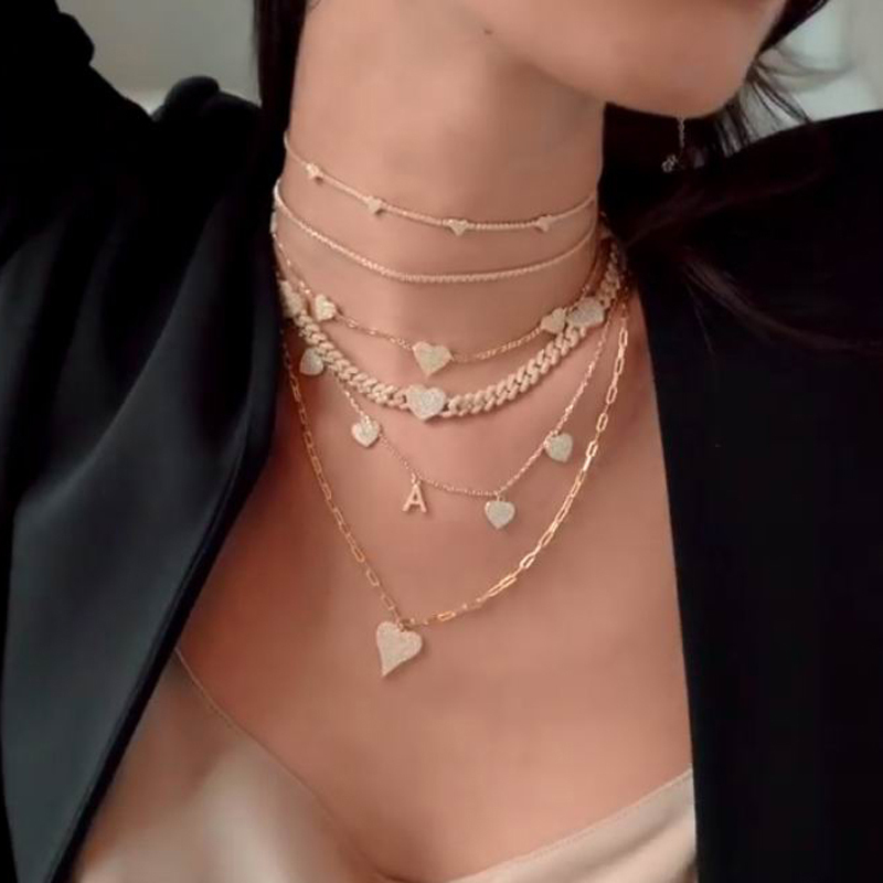 

New Silver Color Heart Charm Choker Necklace Paved Tiny CZ for Women Lady Hip Hop Iced Out Wedding Short Choker Jewelry Gift X0509