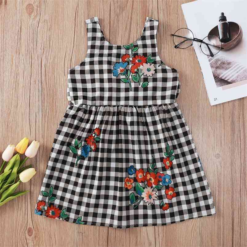 

Summer Girls Dress Cute Sleeveless Print Floral Plaid Vestidos 9M-6T 210629, Black
