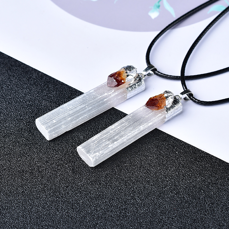 

Natural Selenite Plaster Pendant Necklace Citrine Mineral Specimen Jewelry Reiki Healing Crystal Energy Stone DIY gifts Souvenir