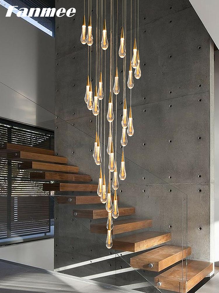 

Pendant Lamps Modern LED Ceiling Lamp Stair Crystal Luxury Chandelier Lighting Gold Raindrop Hanging Light Fixture For Kitchen Island