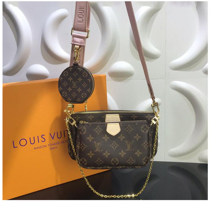 

GGLVLouisBag VittonYSLfavorite multi pochette accessories handbag genuine leather shoulder crossbody bag purses 3 pcs purse set, Brown flower