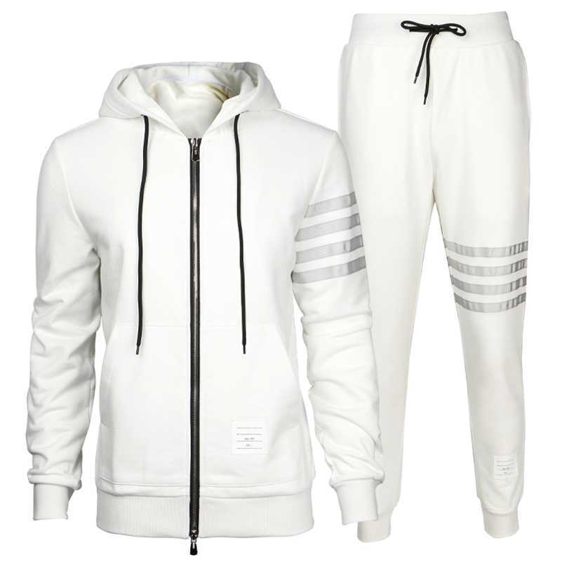 

Men's Zipper Hoodies Casual Set Man Tracksuits With Mercerized Cotton Material THOM Clothing Brown Male Big Size 110KG 201109, White tracksuit