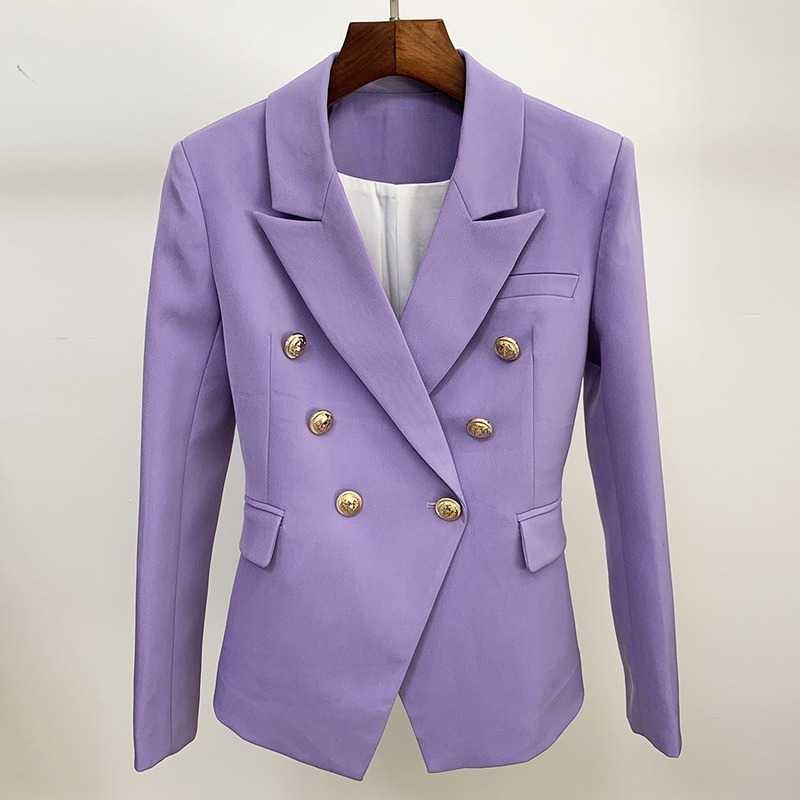 

Ladies double breasted blazer purple autumn and winter high-end temperament ladies jacket small suit office 210527