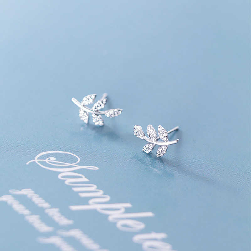 

Autumn Collection Sterling Silver 925 Shiny Clear CZ Tree Leaves Stud Earrings for Women Luxury Wedding Fine Jewelry 210707