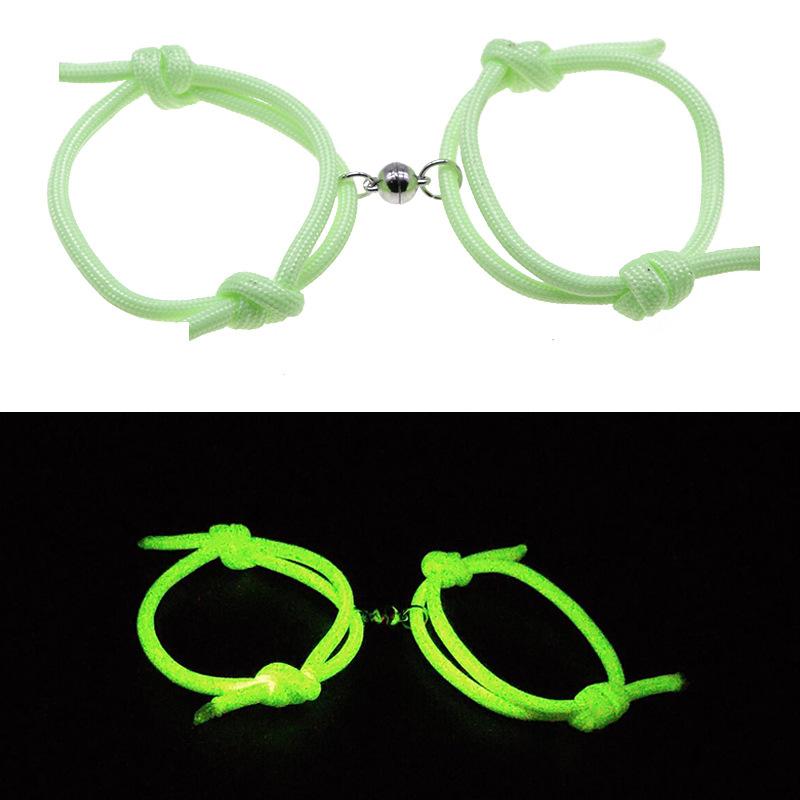 

Beaded, Strands 2 Pcs Fashion Magnetic Couple Luminous Bracelets Women Men One Pair Charm Lighting Bracelet Glow In Dark Jewelry Gifts For L, Black