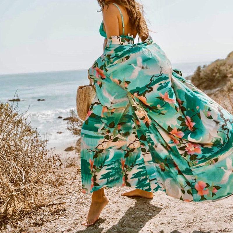 

Women's Swimwear 2021 Long Beach Cover Up Women Green Corset Dress Robe De Plage Vestidos Playa Bikini Pareos Mujer Beachwear