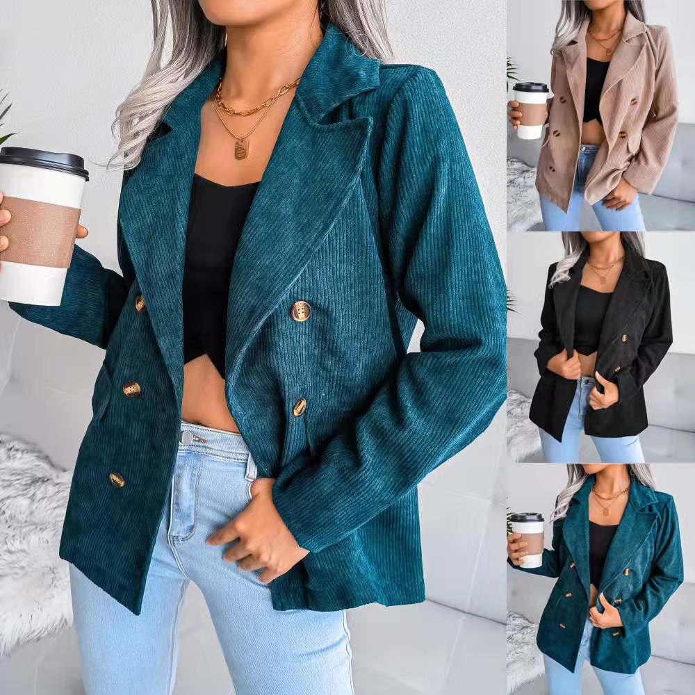 

Suit Winter high quality plain color double breasted latest design coat women's suits coats, White;black