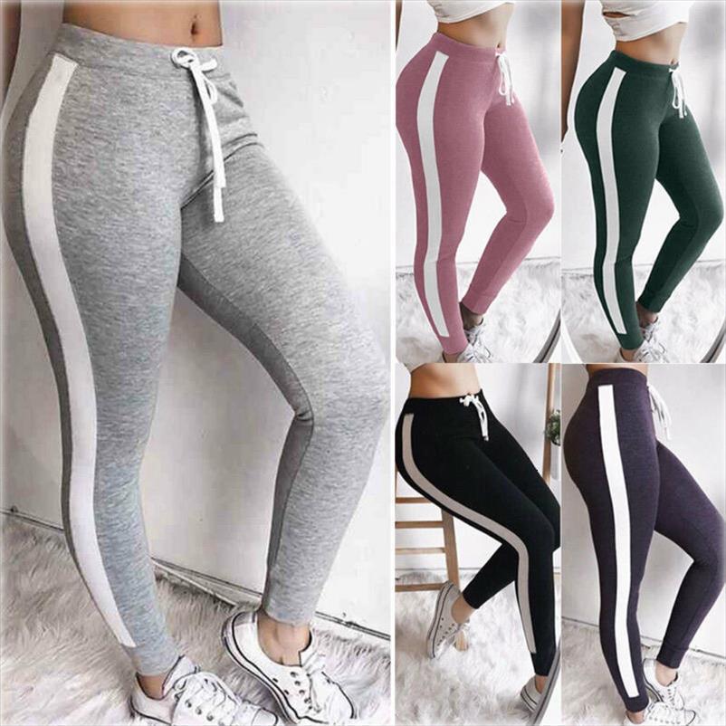 

high waist elasticity tie sport womens leggings running gym stretch sports long pants, Black