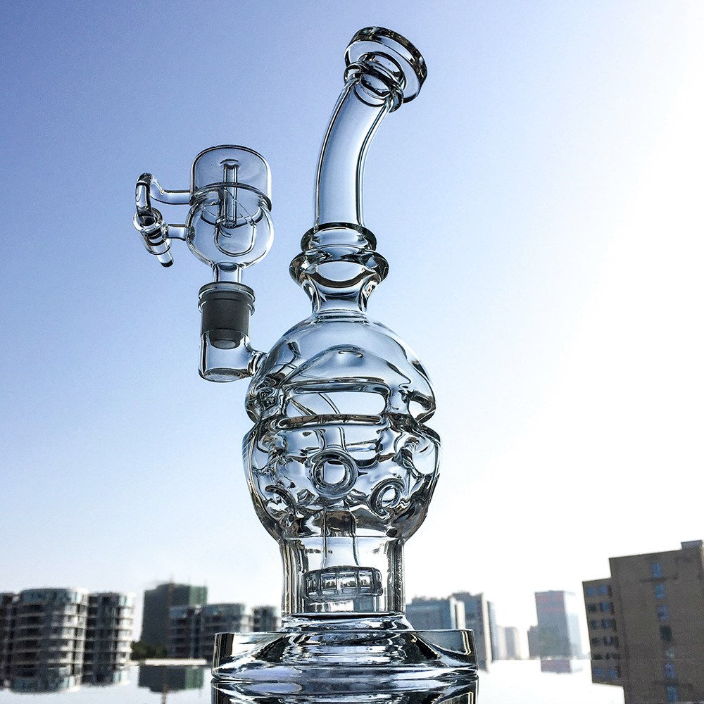 

9 Inch Hookah Faberge Egg Clear Glass Bongs 14mm Female Joint Water Pipe Swiss Perc Oil Dab Rig Showerhead Percolators Recycler Bong Rigs Hookahs With Bowl