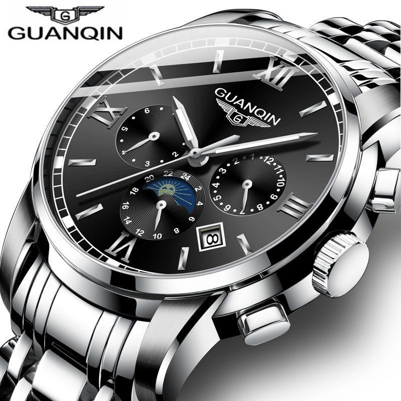 

Switzerland Mens Watches Top Three Rotation Small Pointer Skeleton Automatic Mechanical Watch Male Luminous Clock Wristwatches, Black