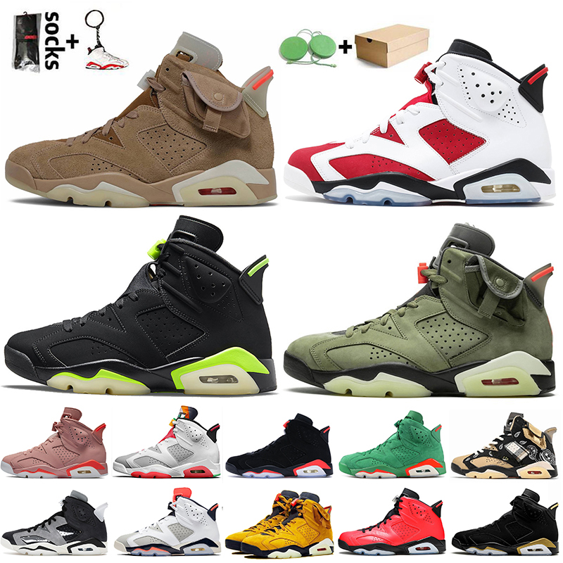 

2021 With Box Jumpman 6 6s Basketball Shoes Mens Women Trainers Sneakers Travis Scotts British Khaki Cactus Jack Retro Carmine Electric Green, Item29 unc 36-47
