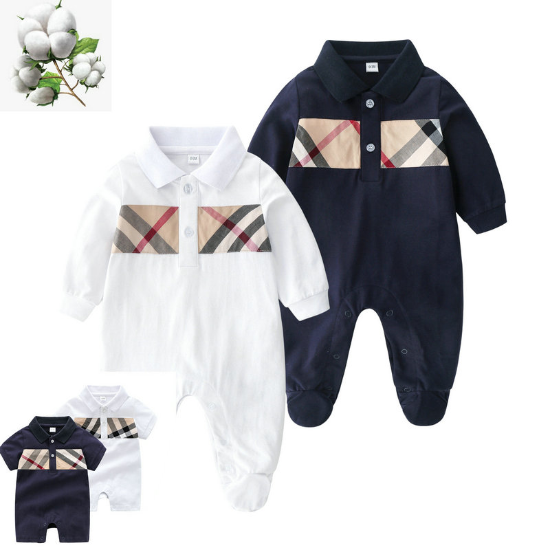 

kids Plaid Romper baby boy girl summer top quality short-sleeved Long sleeve 100% cotton clothes newborn Children one-piece onesies Jumpsuits climbing clothes, Blue short sleeve