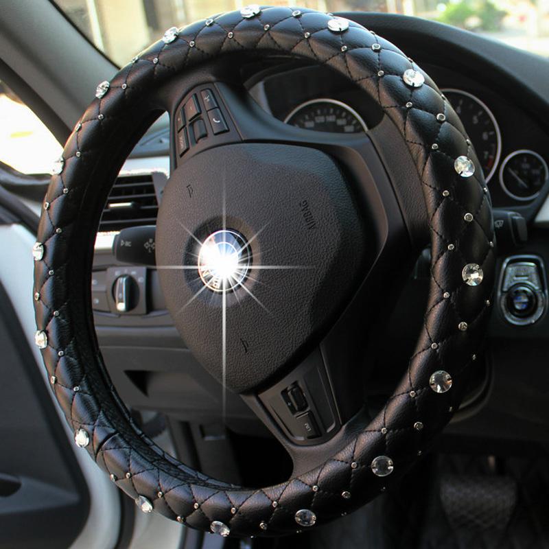 

Steering Wheel Covers 2021 Luxury Crystal Car For Women Girls Leather Rhinestone Covered Steering-Wheel Interior Accessories