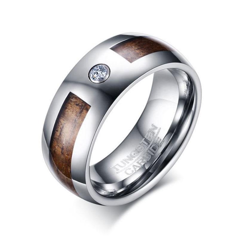 

Wedding Rings Crystal Tungsten Carbide Ring Mens Wood Inlay Band Fashion Classic Jewelry