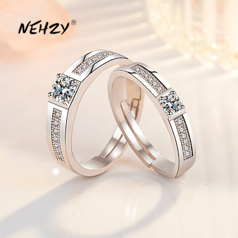 

Nehzy 925 Sterling Silver New Woman Fashion Jewelry High Quality Retro Simple Crystal Zircon Couple Ring Adjustable Size, Golden;silver