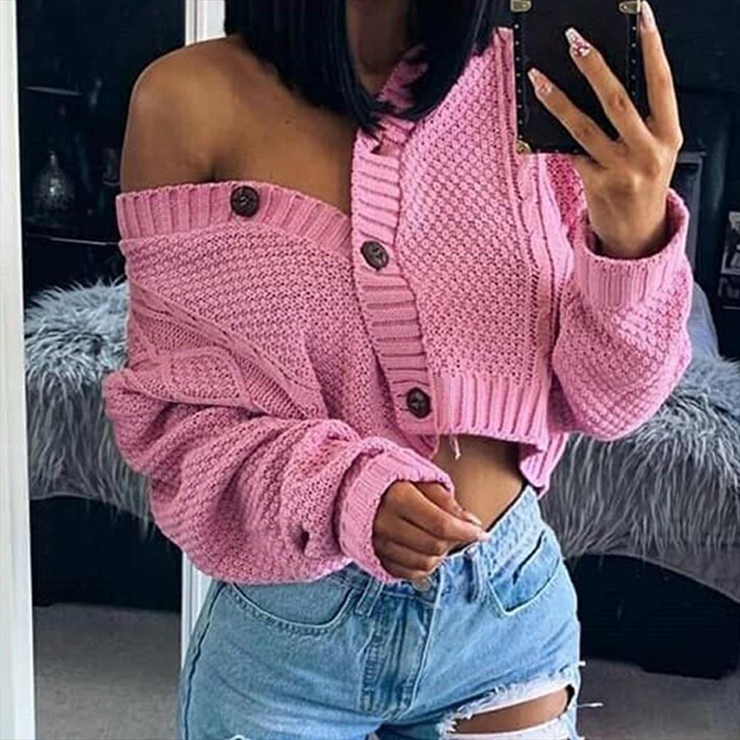 

women cardigan twist knitted short womens sweaters jacket loose cropped solid color buttons fashion warm clothing, White;black
