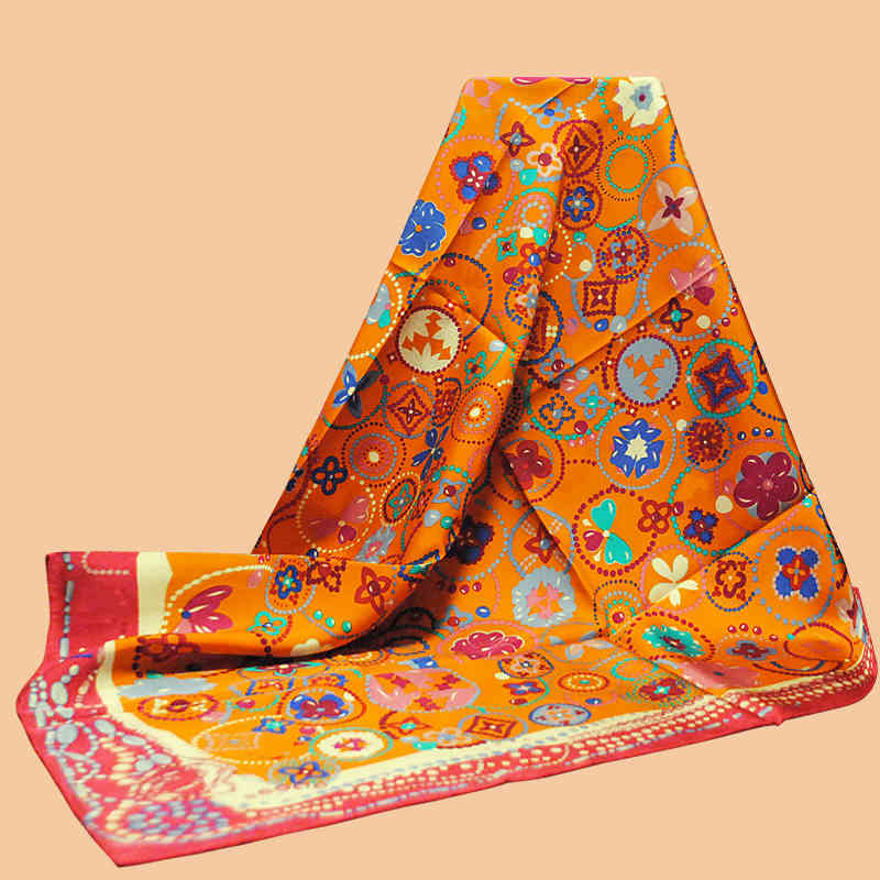 

HuaJun 2 Store|| color "Flowers and circles" 90 scarf 100% natural mulberry silk twill handmade curling